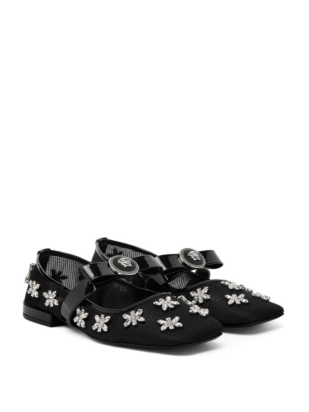 Versace Black Crystal-Embellished Mary Jane Flats